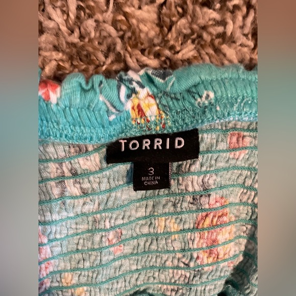 Torrid Plus Size Teal Emerald Shirred Tube Floral Tube Top Blouse Size: 3XL - Picture 3 of 3